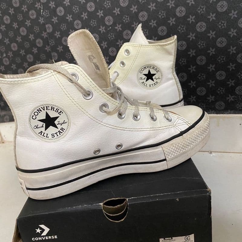 All Star Converse Branco Plataforma Couro